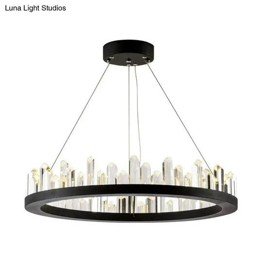 Sleek Clear Crystal Ring Chandelier Light: 3-Bulb Simplicity With Black Pendant Fixture