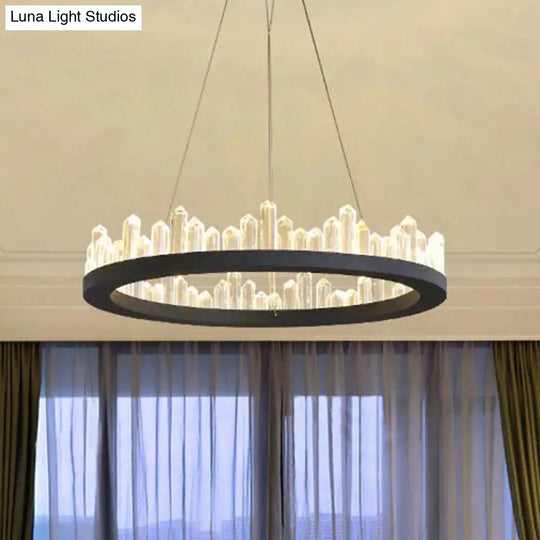 Modern Crystal Ring Chandelier - Elegant 3 Bulb Black Pendant Light / 23.5