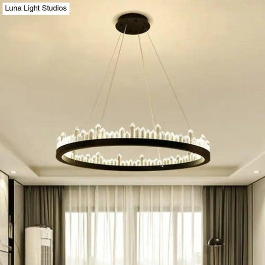 Modern Crystal Ring Chandelier - Elegant 3 Bulb Black Pendant Light