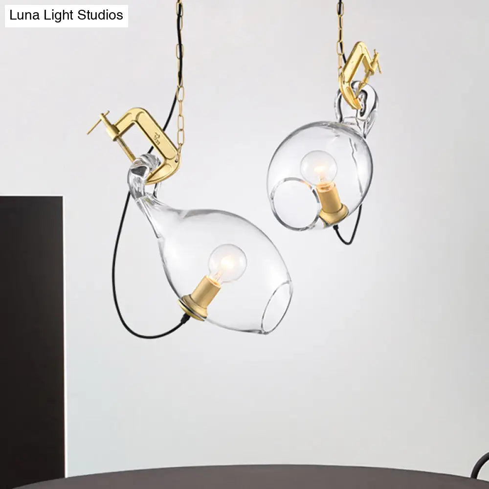 Sleek Clear-Glass Suspension Lamp: Modern 1-Bulb Gold Hanging Light Kit For Bedroom