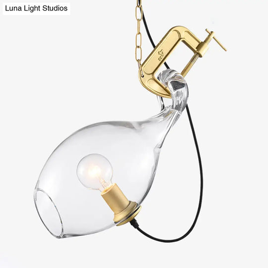 Sleek Clear-Glass Suspension Lamp: Modern 1-Bulb Gold Hanging Light Kit For Bedroom