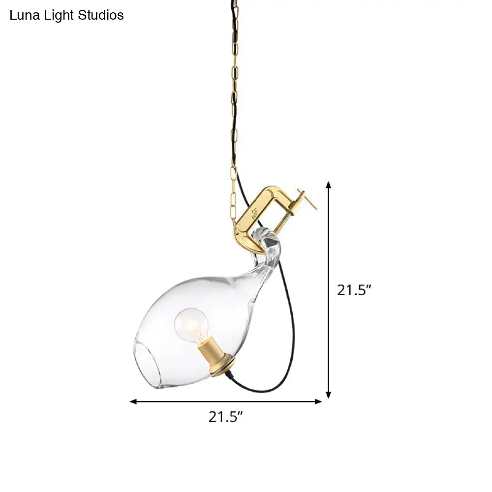 Sleek Clear-Glass Suspension Lamp: Modern 1-Bulb Gold Hanging Light Kit For Bedroom