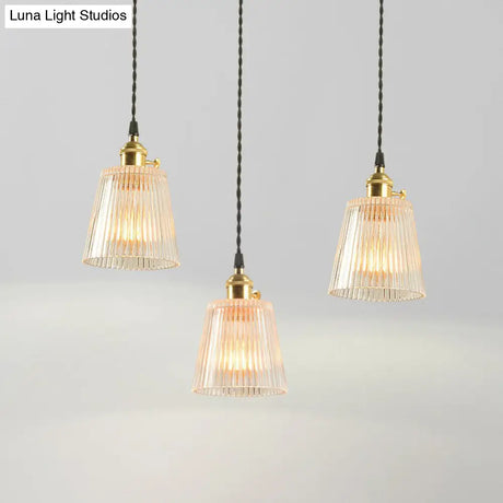 Sleek Clear Ribbed Glass Hanging Light - Simplicity 1-Bulb Pendant Fixture For Restaurants