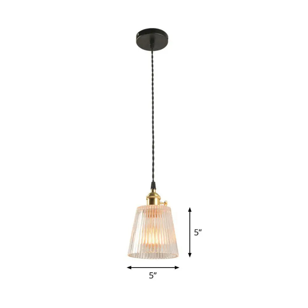 Sleek Clear Ribbed Glass Hanging Light - Simplicity 1-Bulb Pendant Fixture For Restaurants