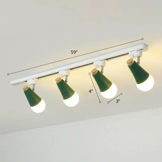 Sleek Cone Spotlight Track Lighting: Macaron Metal Semi-Flush Mount Light For Corridors 4 / Green