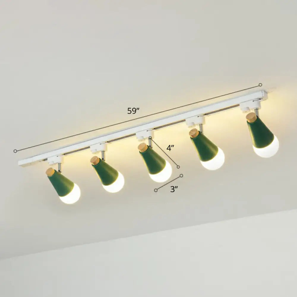 Sleek Cone Spotlight Track Lighting: Macaron Metal Semi-Flush Mount Light For Corridors 5 / Green