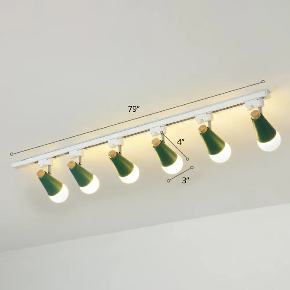 Sleek Cone Spotlight Track Lighting: Macaron Metal Semi-Flush Mount Light For Corridors 6 / Green