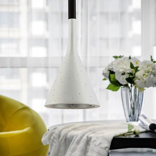 Sleek Conical Pendant Light - Iron Simple Style Monochrome Dining Table Lamp White