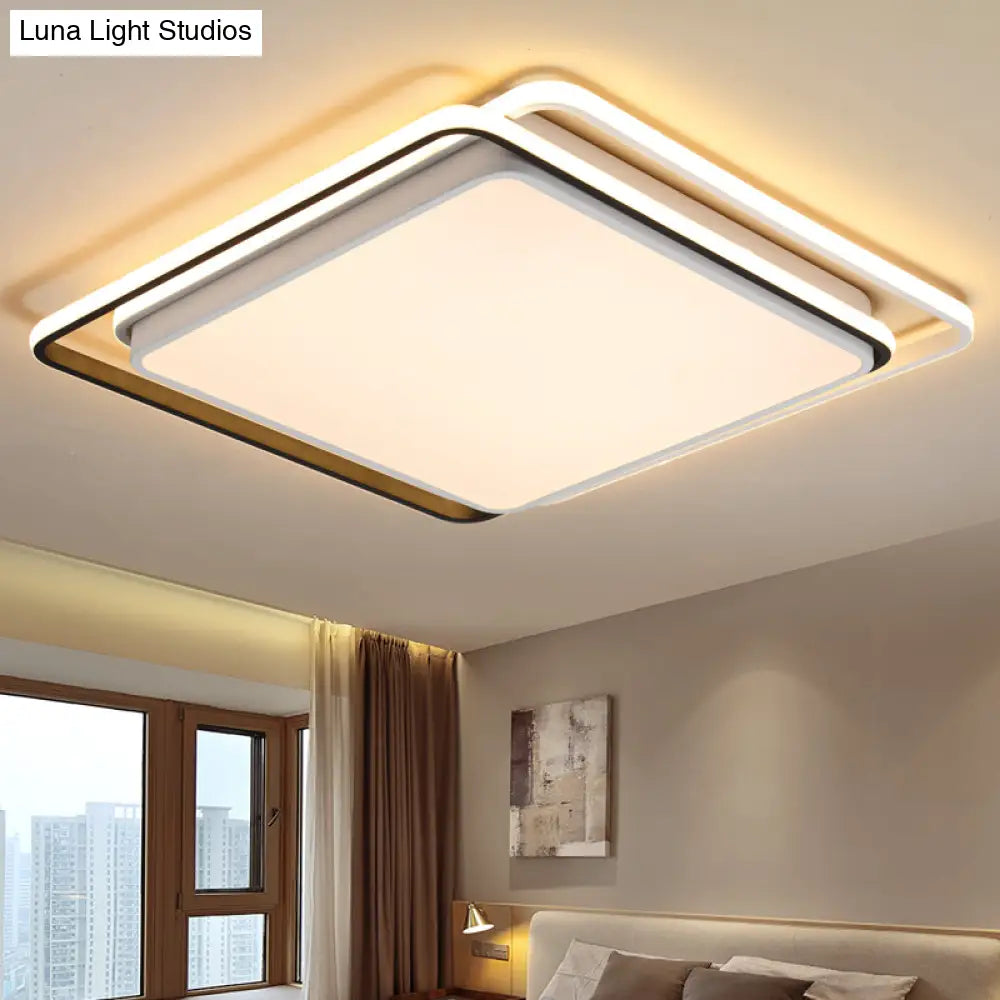 Sleek Contemporary Ceiling Flush Mount Light With Integrated Led And Acrylic Shade - Black/White