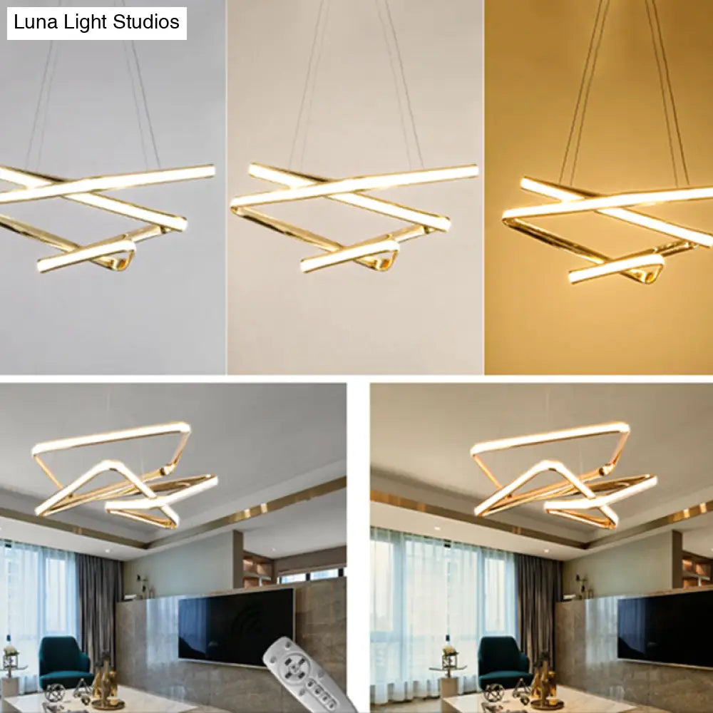 Sleek Contorted Gold Metal Led Pendant Light - Perfect For Living Rooms