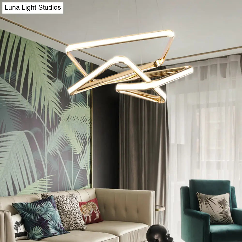 Sleek Contorted Gold Metal Led Pendant Light - Perfect For Living Rooms