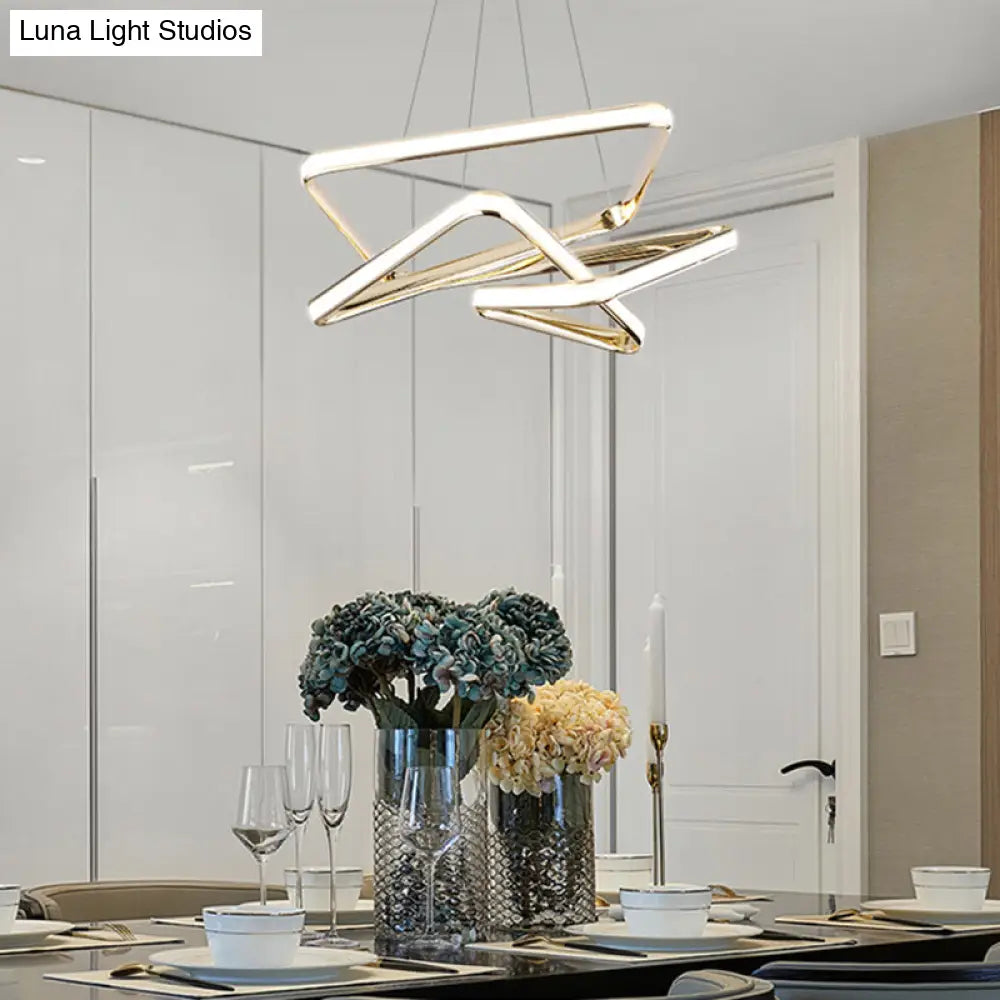 Sleek Contorted Gold Metal Led Pendant Light - Perfect For Living Rooms