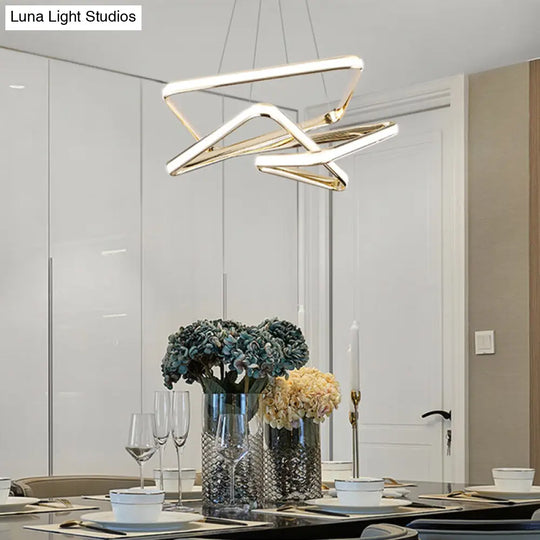 Sleek Contorted Gold Metal Led Pendant Light - Perfect For Living Rooms