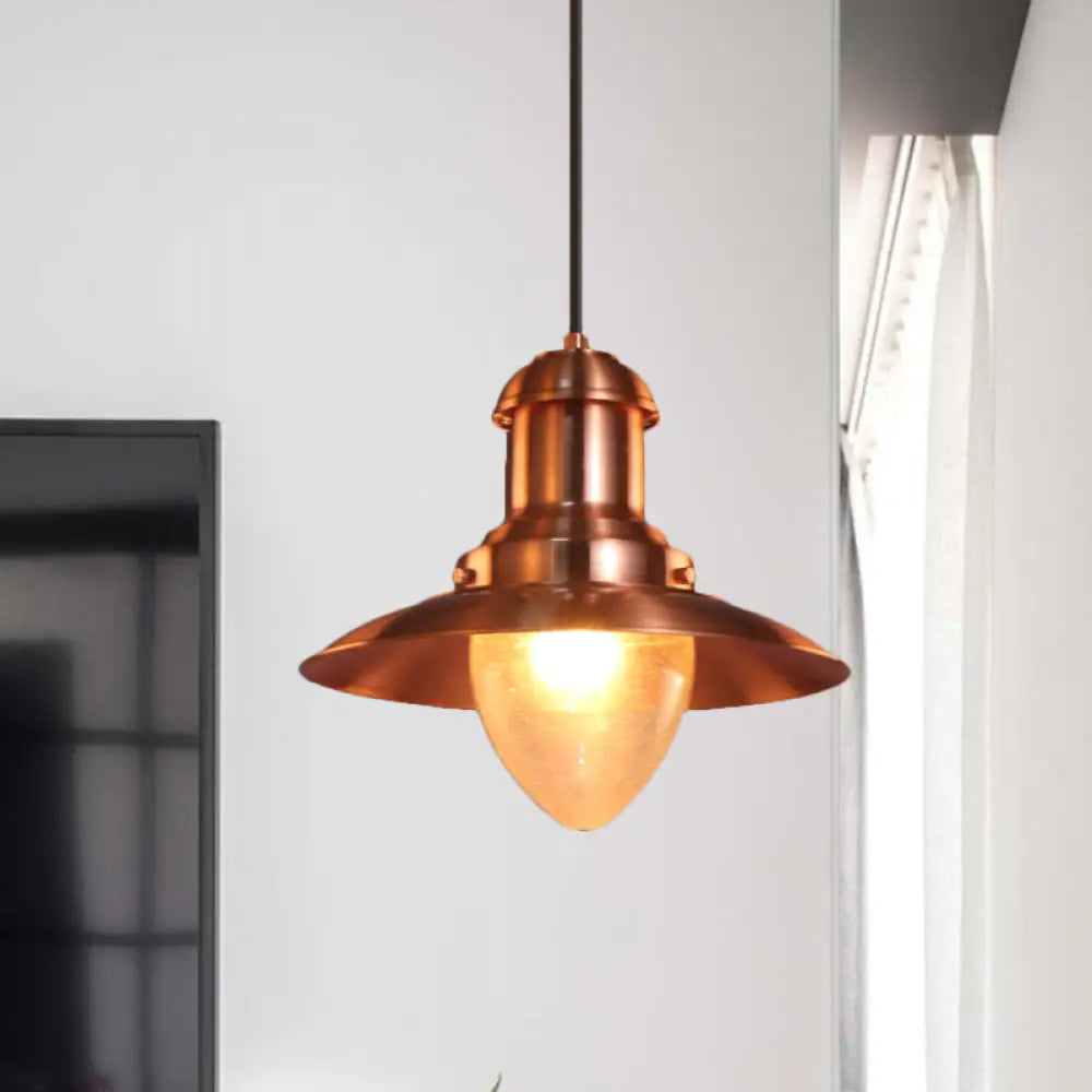 Sleek Copper/Nickel Finish Saucer Shade Pendant Lamp - Industrial Style Metal And Glass 1 Light