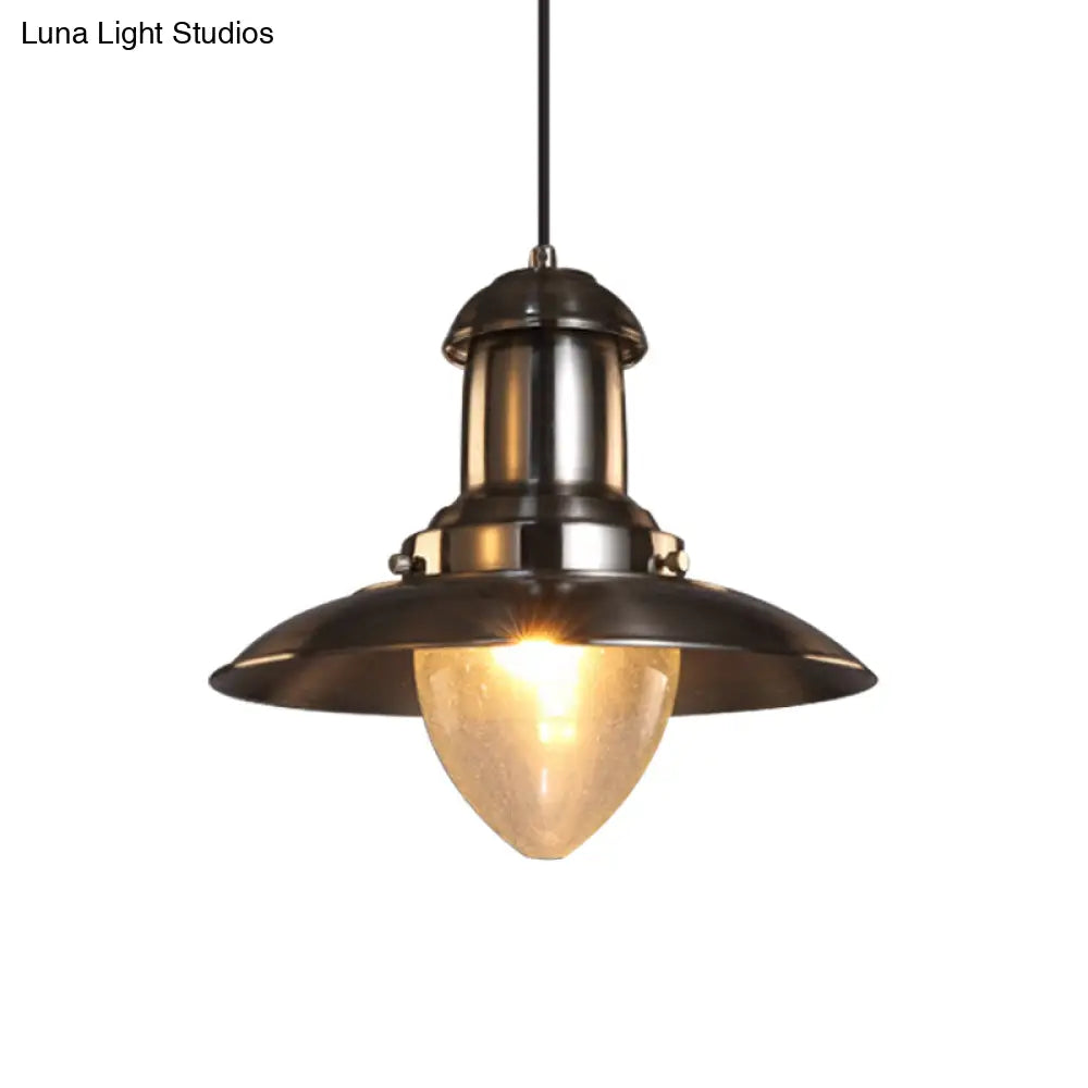 Sleek Copper/Nickel Finish Saucer Shade Pendant Lamp - Industrial Style Metal And Glass 1 Light