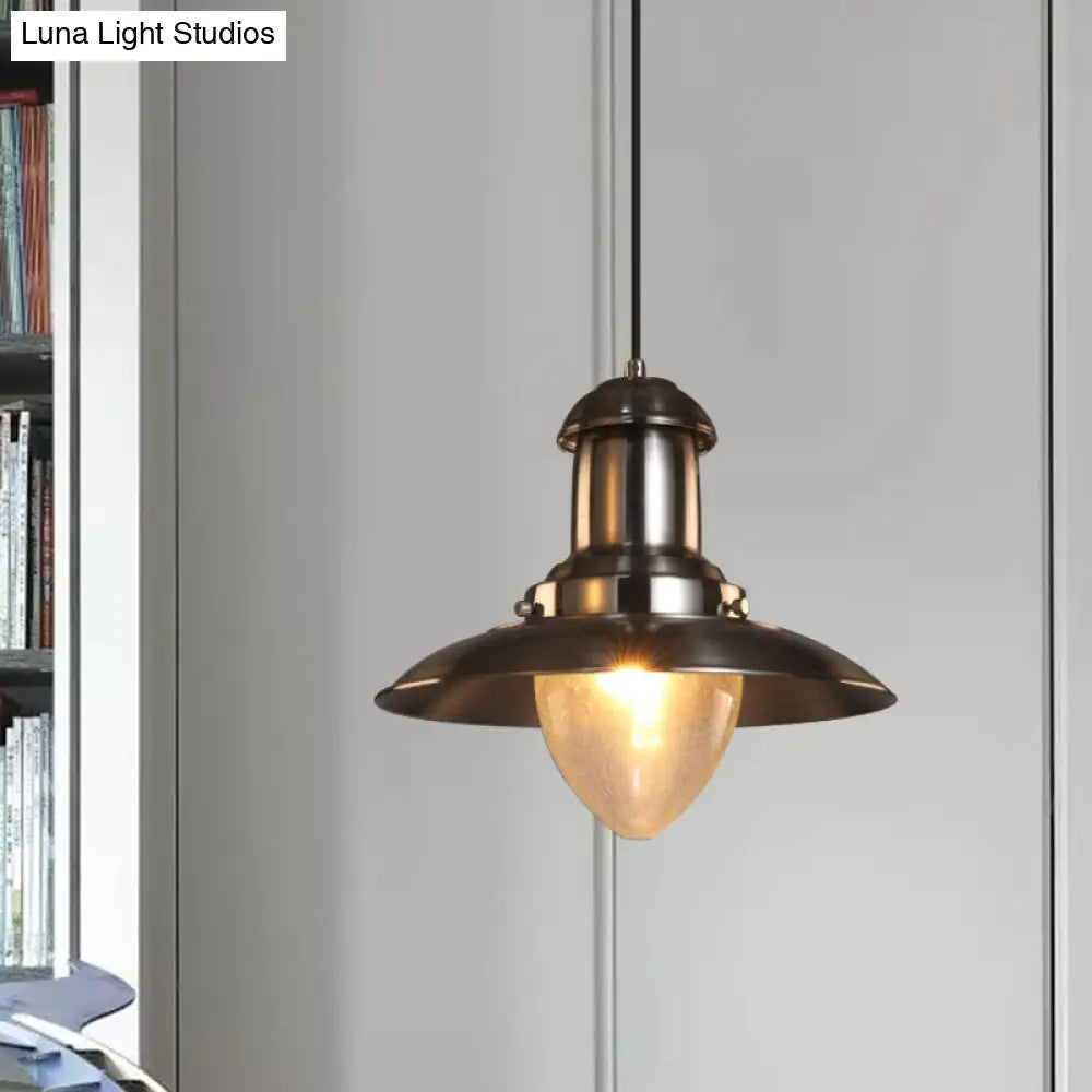 Industrial Style Saucer Shade Pendant Lamp - Copper/Nickel Finish Metal And Glass 1 Light Hanging