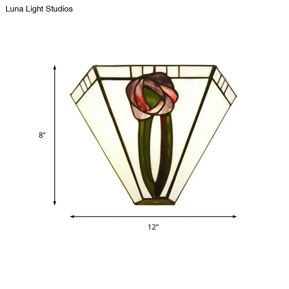 Sleek Craftsman Geometric Wall Lamp With Stained Glass 1 Head Mount Light And Elegant Flower