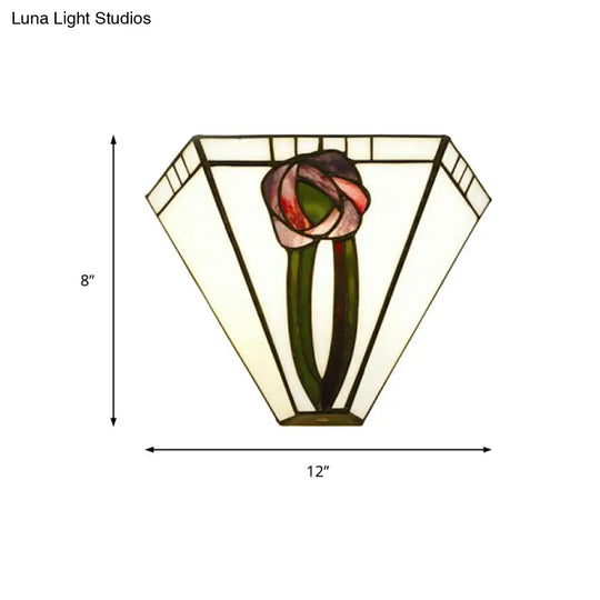 Sleek Craftsman Geometric Wall Lamp With Stained Glass 1 Head Mount Light And Elegant Flower