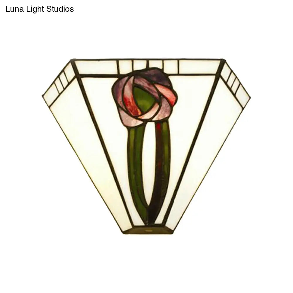 Sleek Craftsman Geometric Wall Lamp With Stained Glass 1 Head Mount Light And Elegant Flower