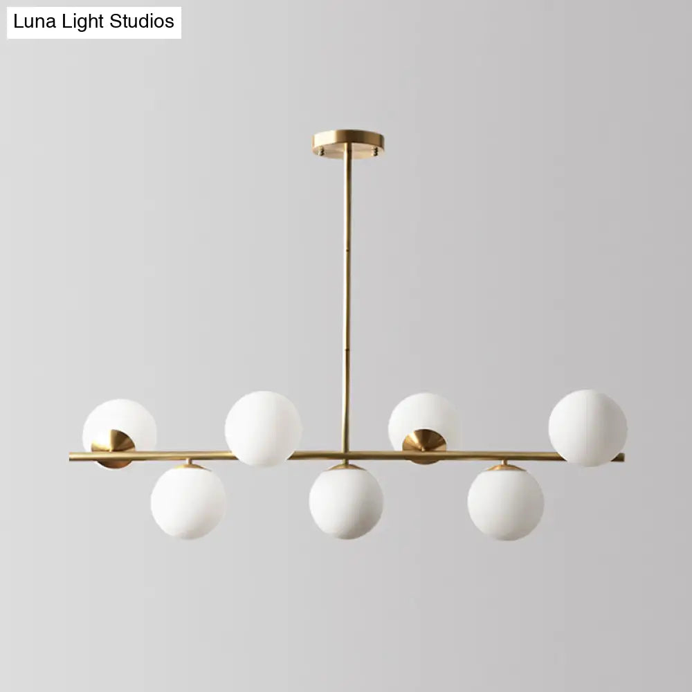 Sleek Cream Glass Spherical Dining Room Pendant Light With 7 Gold Heads - Postmodern Island Lamp