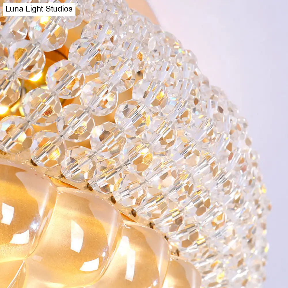 Sleek Crystal Beaded Led Flush Mount Ceiling Lamp - 14/18 Wide White/Warm Light