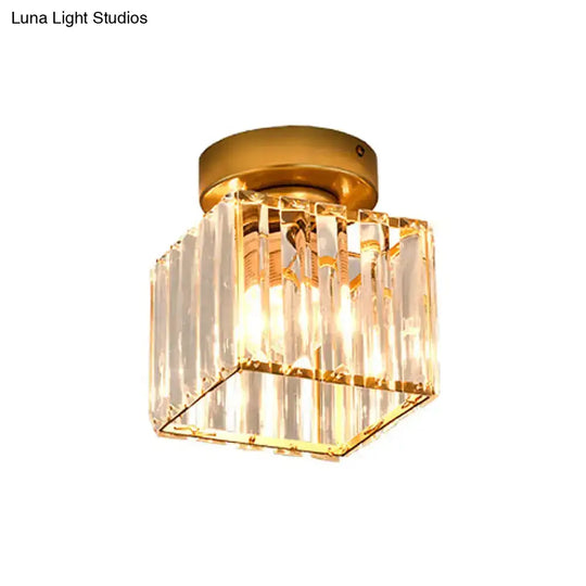 Sleek Crystal Ceiling Lamp: Square/Cylinder Corridor Semi Flush Mount In Black/Gold For Simplicity