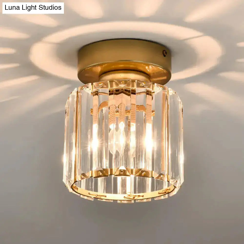 Sleek Crystal Ceiling Lamp: Square/Cylinder Corridor Semi Flush Mount In Black/Gold For Simplicity