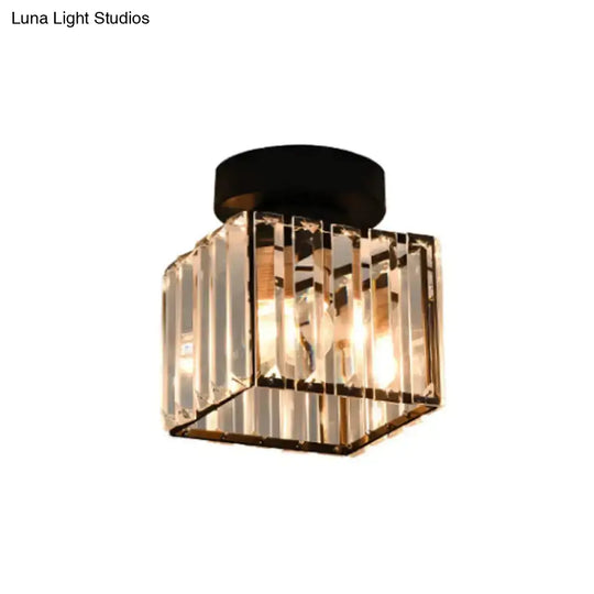 Sleek Crystal Ceiling Lamp: Square/Cylinder Corridor Semi Flush Mount In Black/Gold For Simplicity