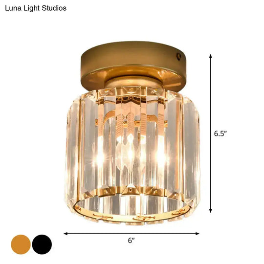 Sleek Crystal Ceiling Lamp: Square/Cylinder Corridor Semi Flush Mount In Black/Gold For Simplicity