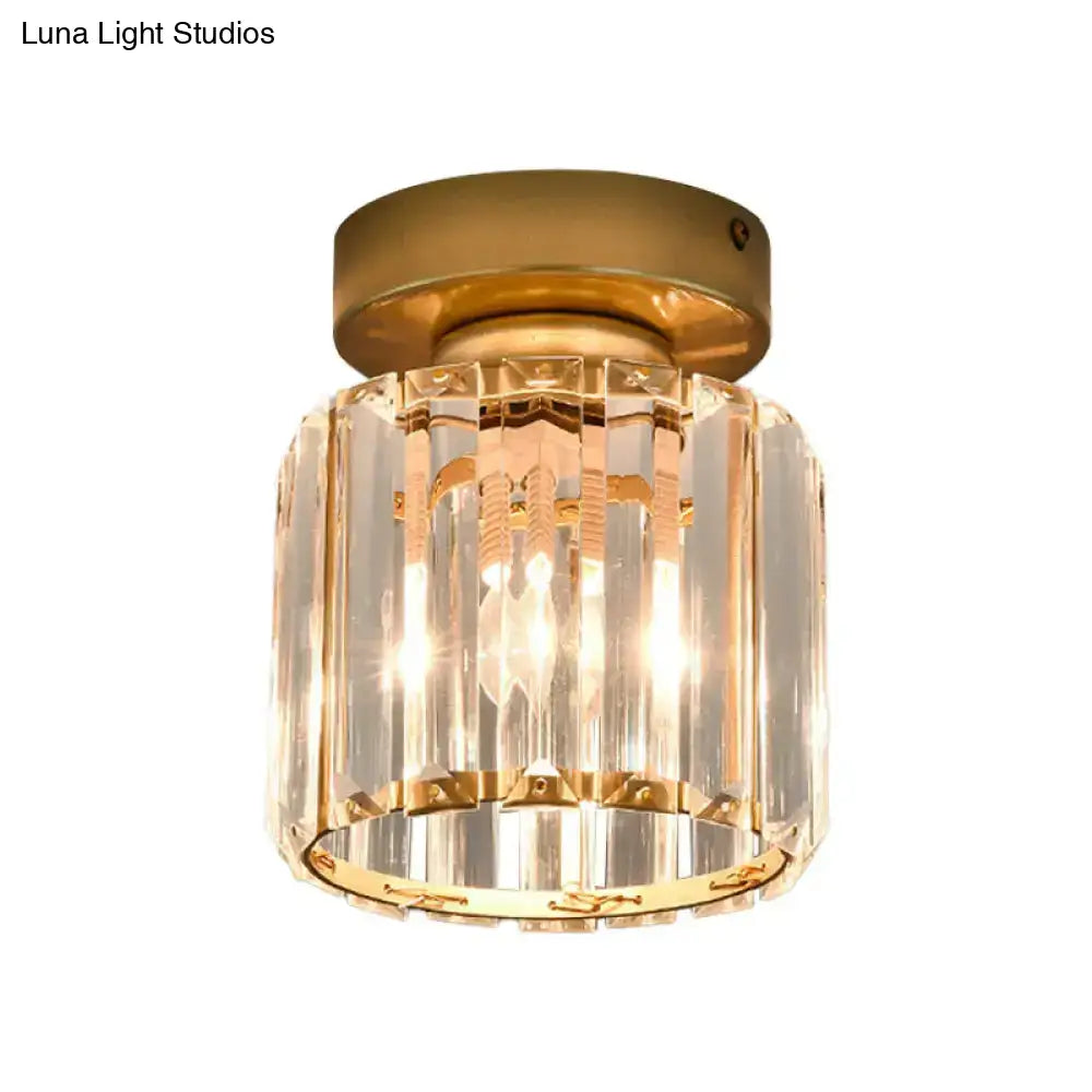 Sleek Crystal Ceiling Lamp: Square/Cylinder Corridor Semi Flush Mount In Black/Gold For Simplicity