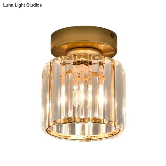 Sleek Crystal Ceiling Lamp: Square/Cylinder Corridor Semi Flush Mount In Black/Gold For Simplicity