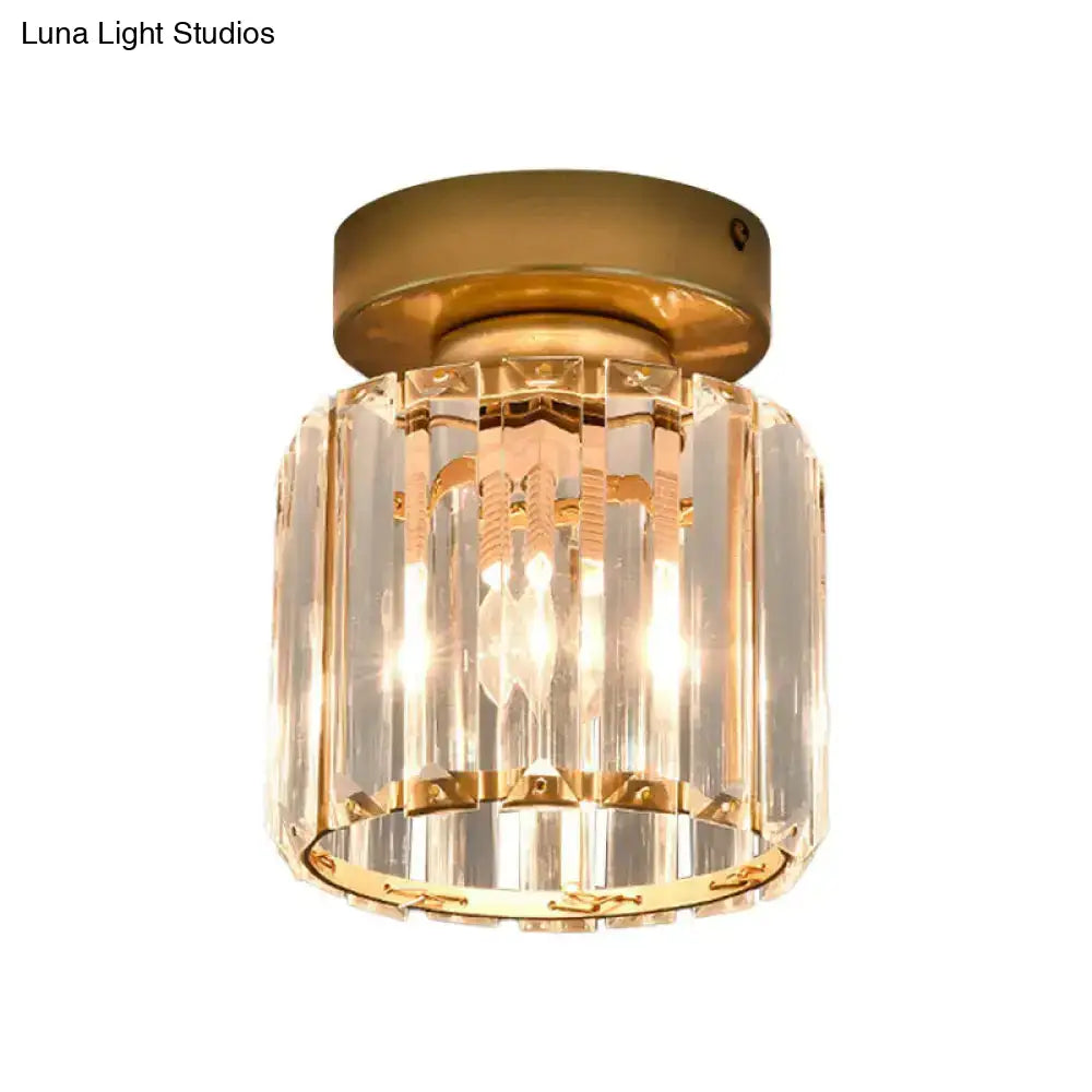 Sleek Crystal Ceiling Lamp: Square/Cylinder Corridor Semi Flush Mount In Black/Gold For Simplicity