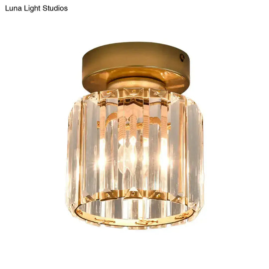 Sleek Crystal Ceiling Lamp: Square/Cylinder Corridor Semi Flush Mount In Black/Gold For Simplicity