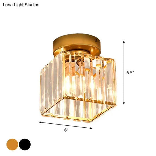 Sleek Crystal Ceiling Lamp: Square/Cylinder Corridor Semi Flush Mount In Black/Gold For Simplicity