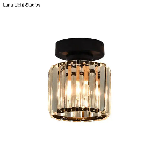 Sleek Crystal Ceiling Lamp: Square/Cylinder Corridor Semi Flush Mount In Black/Gold For Simplicity