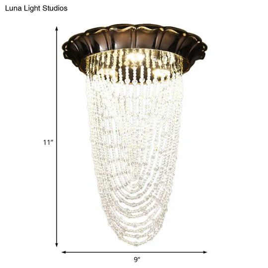 Sleek Crystal Chain Led Chrome Ceiling Flush Mount Light With Beaded Detailing