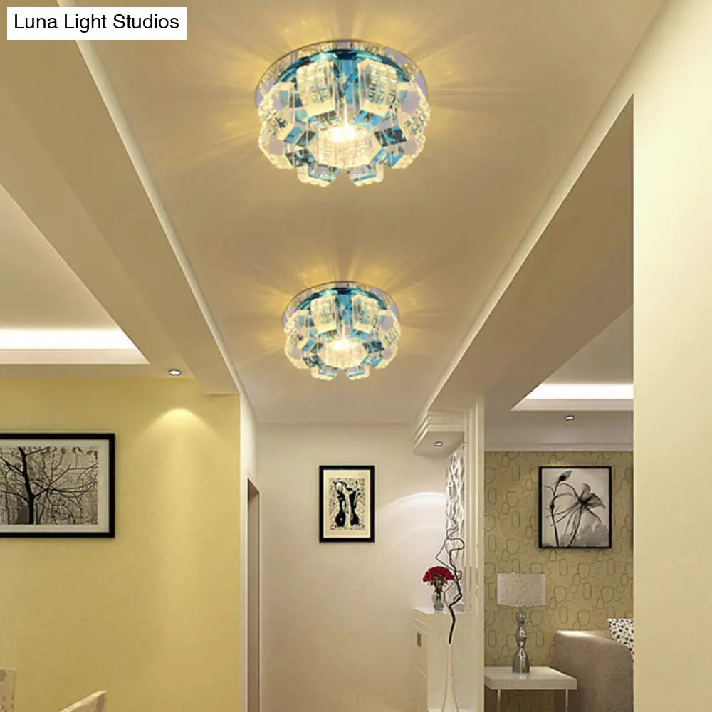 Sleek Crystal Corridor Flush Mount Ceiling Light With Led Blossom - Clear