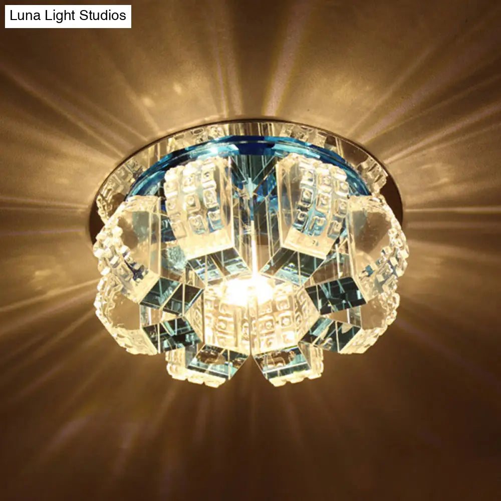 Sleek Crystal Corridor Flush Mount Ceiling Light With Led Blossom - Clear / Warm