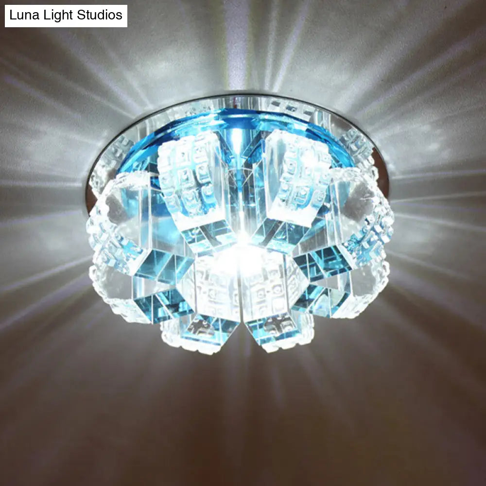 Sleek Crystal Corridor Flush Mount Ceiling Light With Led Blossom - Clear / White