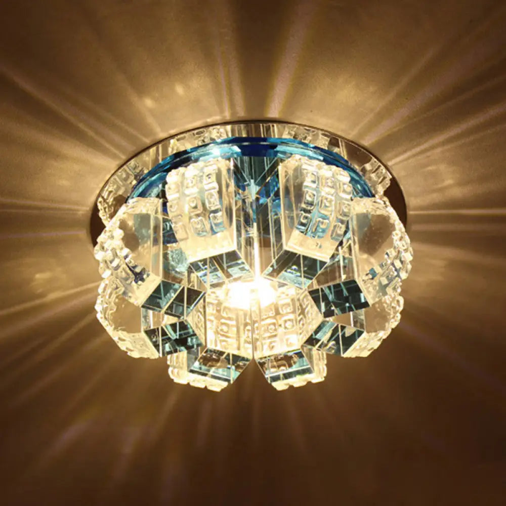 Sleek Crystal Corridor Flush Mount Ceiling Light With Led Blossom - Clear / Warm