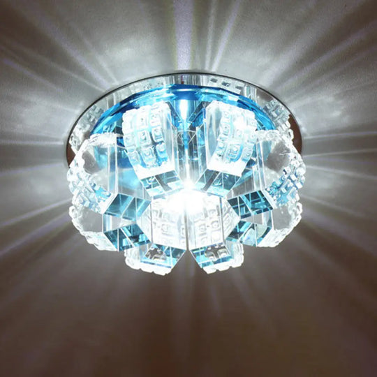 Sleek Crystal Corridor Flush Mount Ceiling Light With Led Blossom - Clear / White