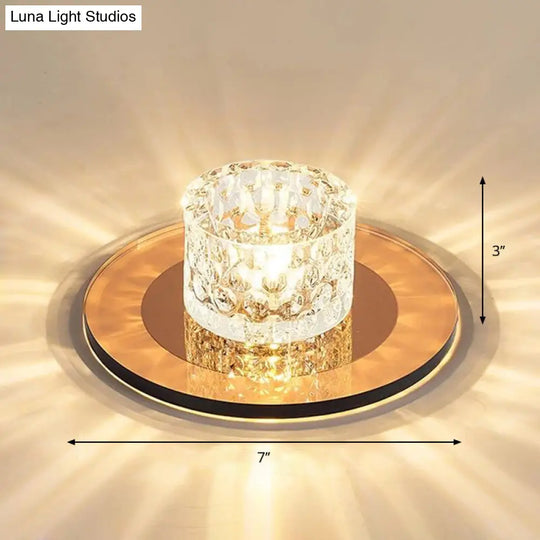 Sleek Crystal Cylinder Led Flush Mount Spotlight For Hallway Lighting Tan / Warm