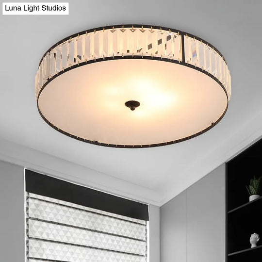 Sleek Crystal Drum Ceiling Mount Light Fixture - 14’/21.5’ W White 3/5 Lights Ideal For Bedroom