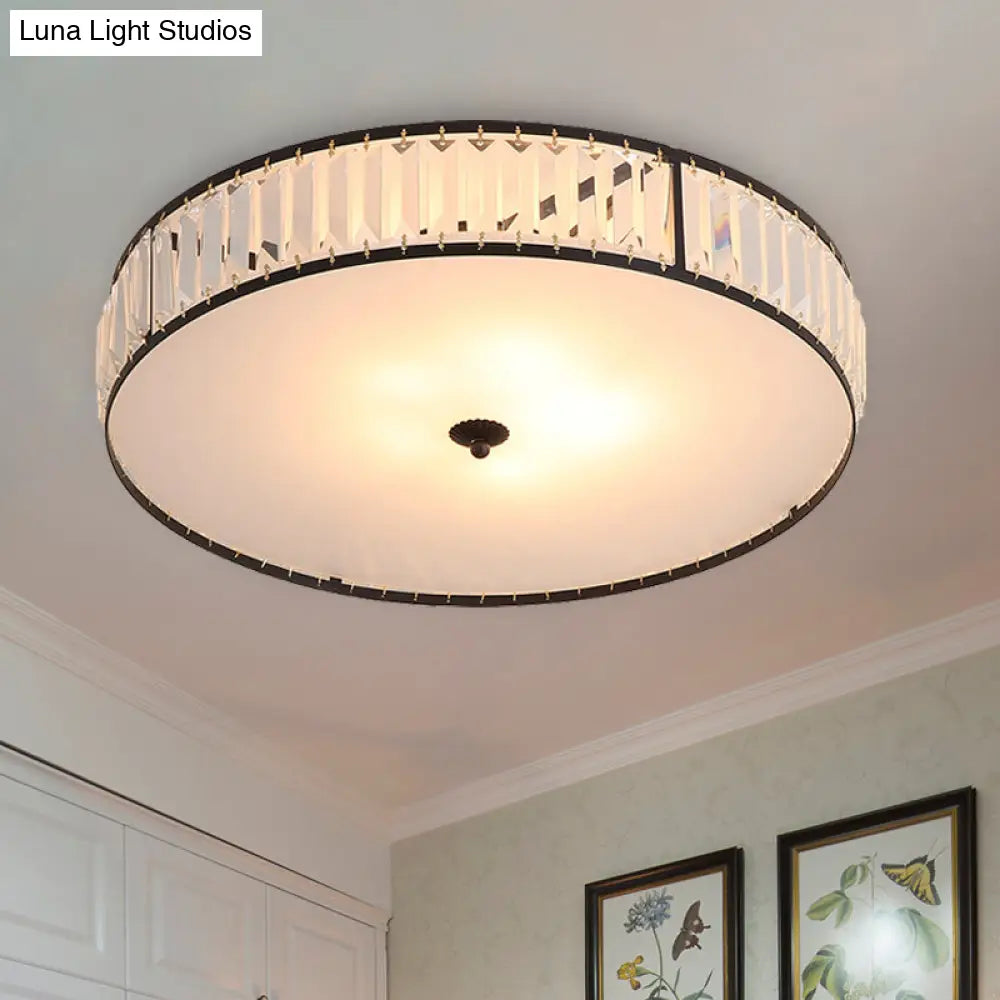 Sleek Crystal Drum Ceiling Mount Light Fixture - 14’/21.5’ W White 3/5 Lights Ideal For Bedroom