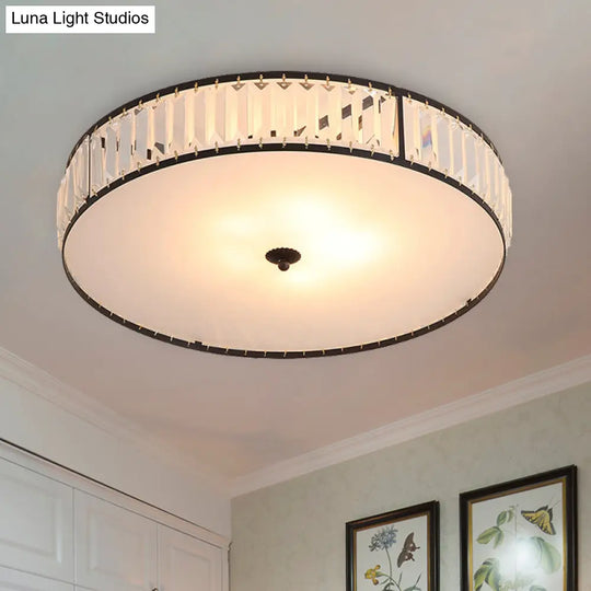 Sleek Crystal Drum Ceiling Mount Light Fixture - 14’/21.5’ W White 3/5 Lights Ideal For Bedroom