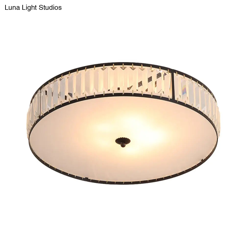 Sleek Crystal Drum Ceiling Mount Light Fixture - 14/21.5 W White 3/5 Lights Ideal For Bedroom