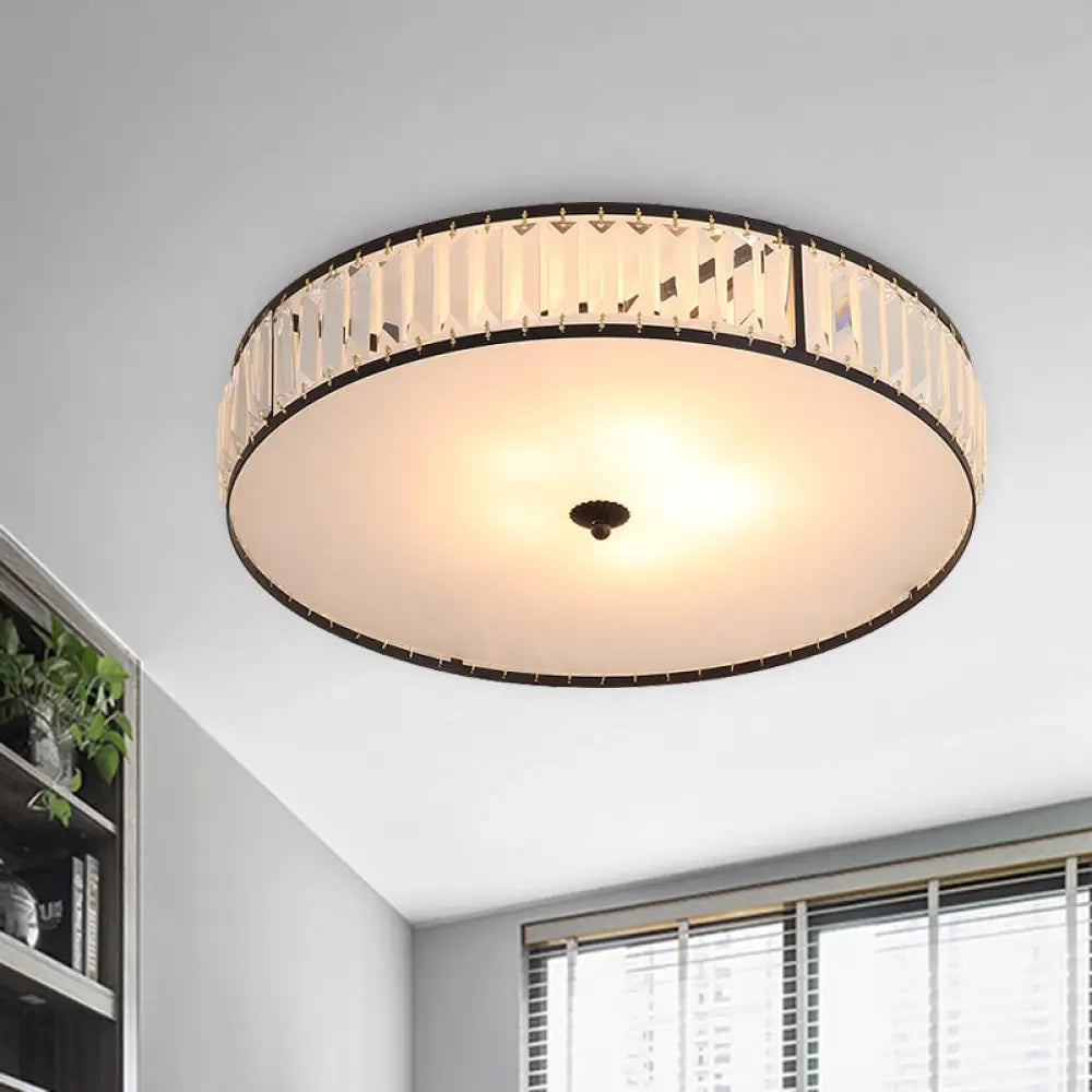 Sleek Crystal Drum Ceiling Mount Light Fixture - 14’/21.5’ W White 3/5 Lights Ideal For Bedroom