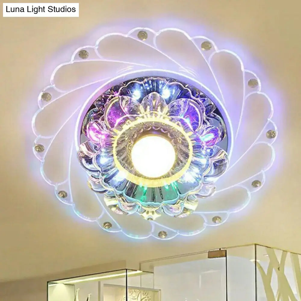 Sleek Crystal Flush Mount Ceiling Light With Led Flower Design For Entryway