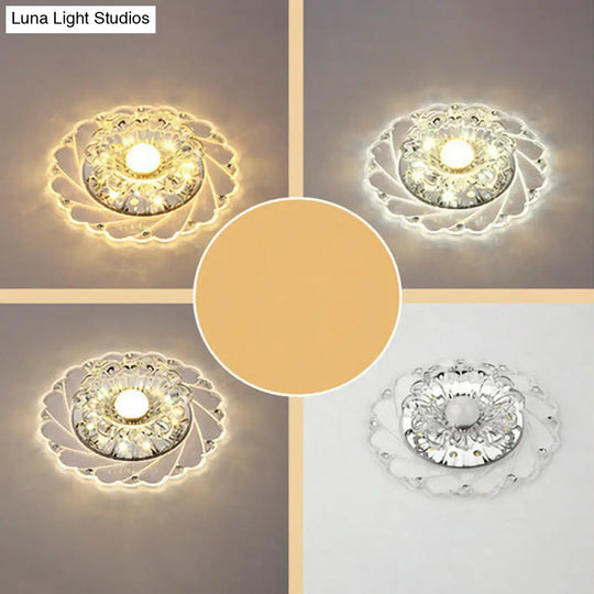 Sleek Crystal Flush Mount Ceiling Light With Led Flower Design For Entryway Clear / 5W Third Gear