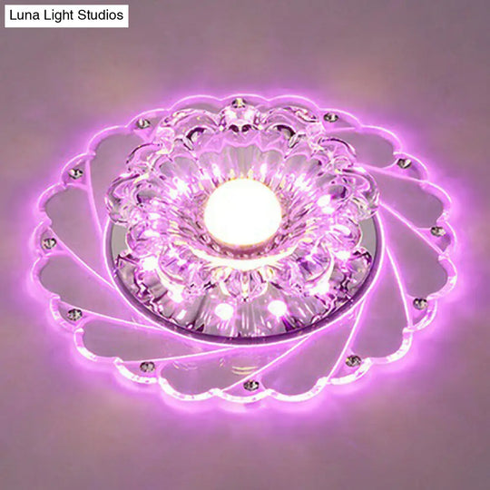 Sleek Crystal Flush Mount Ceiling Light With Led Flower Design For Entryway Clear / 3W Purple